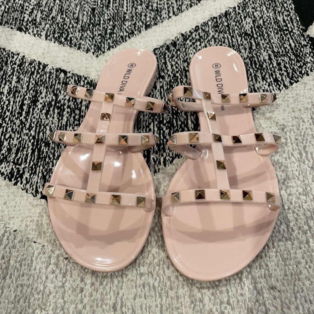 Treasured gold studded sandal in nude - Picture 7 of 7